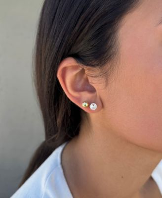 Gold Freshwater Pearl Stud, Ball and Solitaire Earrings Set