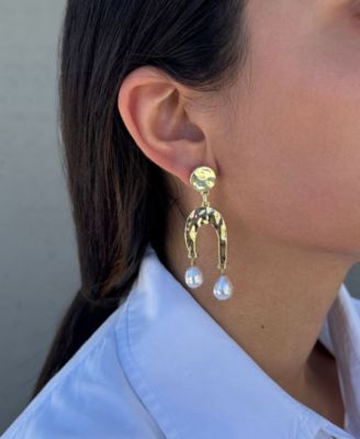 Gold Faux Pearl Statement Earrings