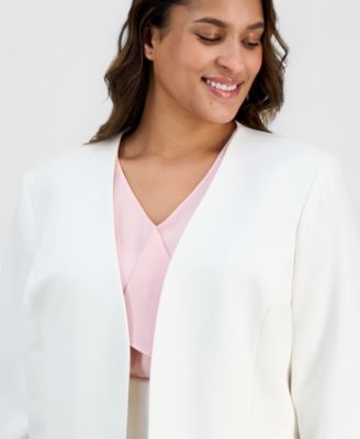Plus Size Collarless Open-Front Stretch Crepe Jacket 