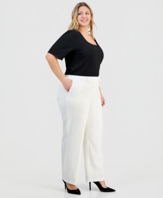 Plus Size Stretch Crepe Press-Pleat Straight-Leg Pants 