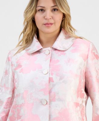 Plus Size Jacquard Button-Front Topper Jacket 
