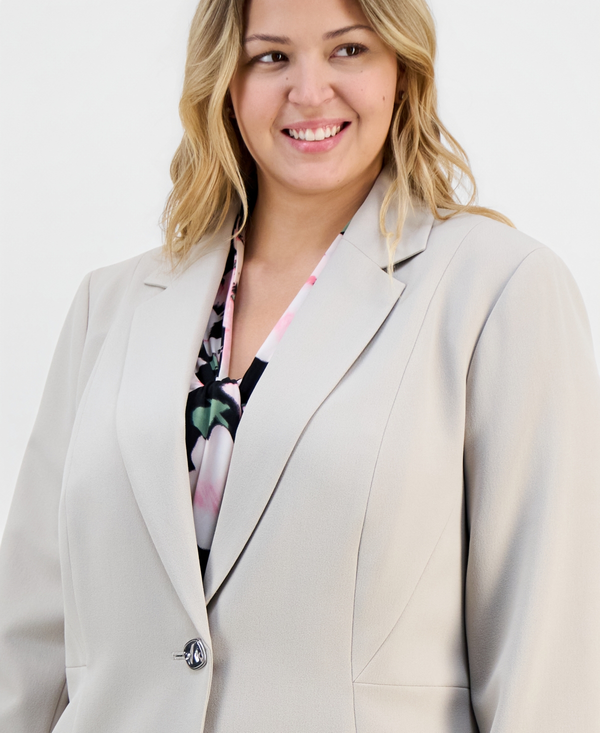 Kasper Plus Stretch-Crepe Single-Button Jacket