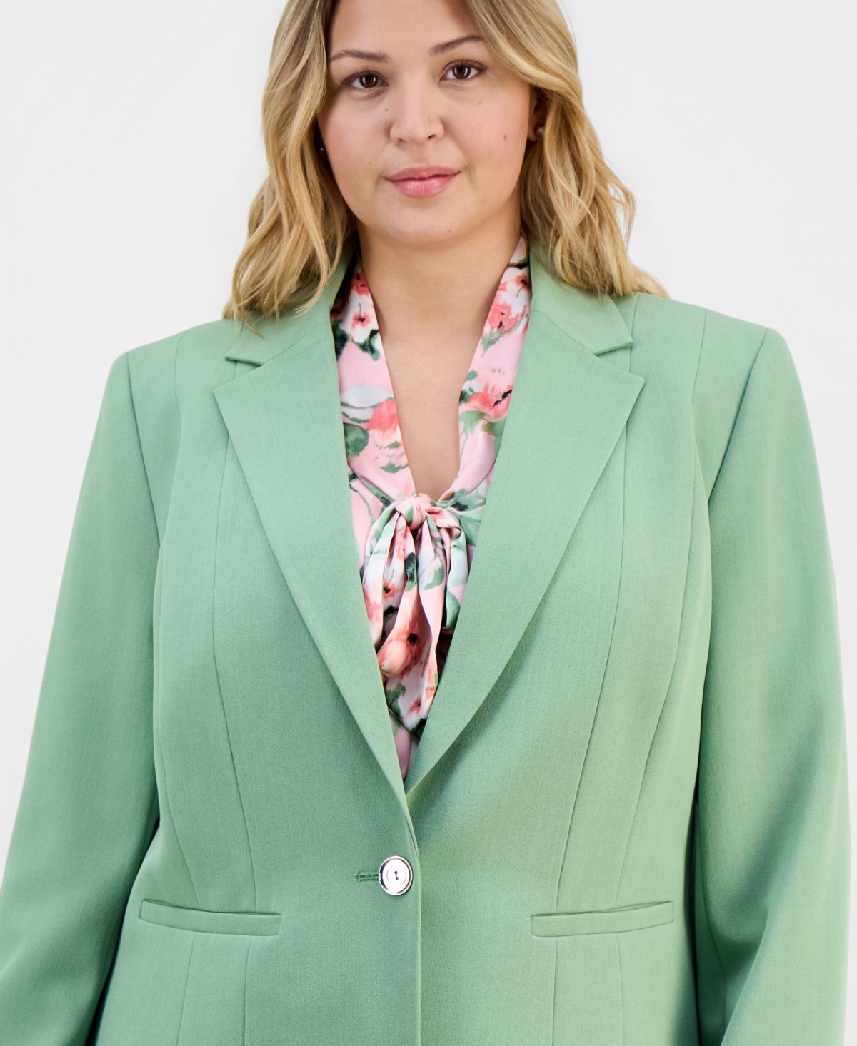 Kasper Plus Stretch-Crepe Single-Button Seamed Jacket