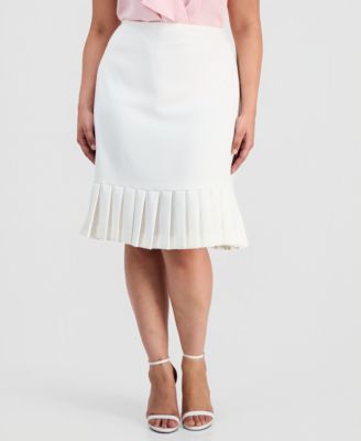 Plus Size Pleat-Trim Stretch Crepe Skirt 