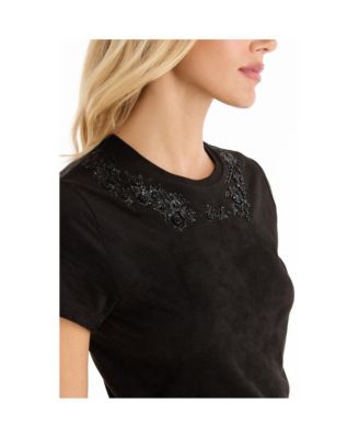 Women's Amaya Floral Sequin T-Shirt - Black
