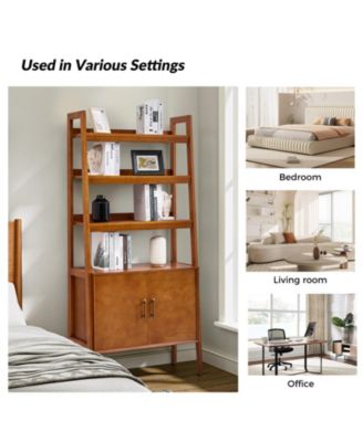 Augusto Mid-century Modern 76'' H x 36'' W Solid Wood Ladder Bookcase with Solid Wood Legs