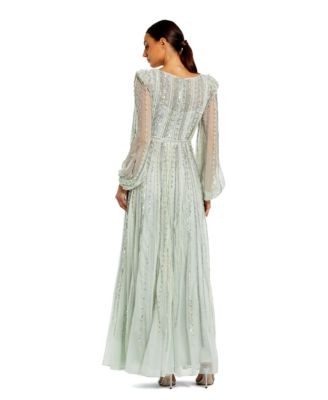 Women's Embellished Long Sleeve A-Line Evening Gown