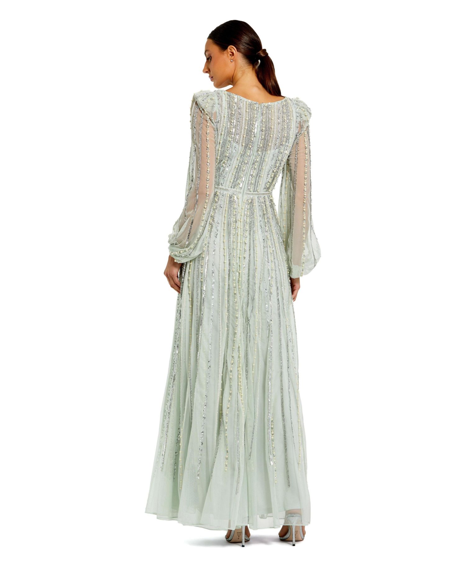 Women's Embellished Long Sleeve A-Line Evening Gown