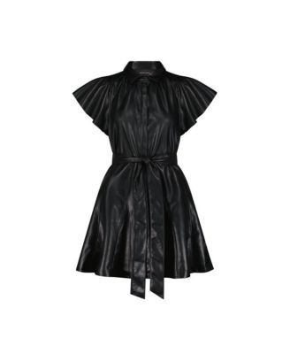 Women's Devin Leather Ruffle Dress - Black