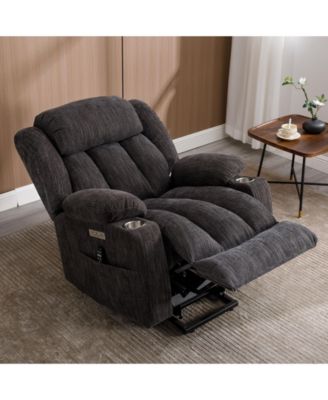 Up to 350 LBS Chenille Power Lift Recliner Chair, Heavy Duty Motion Mechanism with 8-Point Vibration Massage, USB and Type-C Ports, Grey