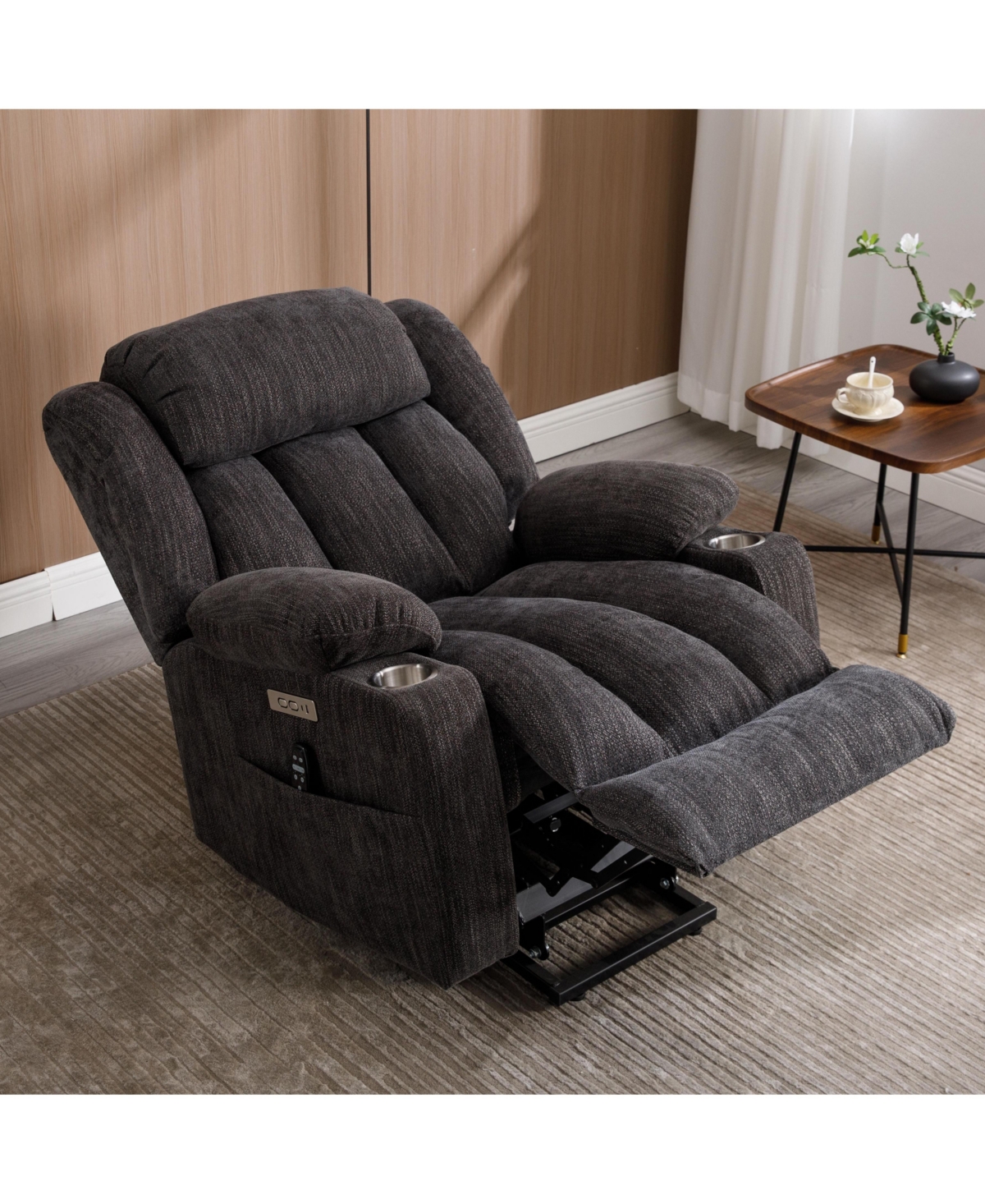 Clihome Up to 350 Lbs Chenille Power Lift Recliner Chair Heavy Duty Motion Mechanism with 8 Point Vibration Massage and Lumbar Heating Usb and Type C