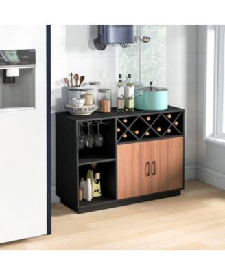 Industrial Sideboard Cabinet with Removable Wine Rack and Glass Holder