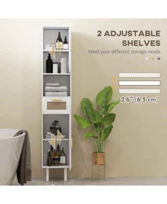 1Pc Rattan Doors, Adjustable Shelves & Slim Design Tall Bathroom Storage Cabinet