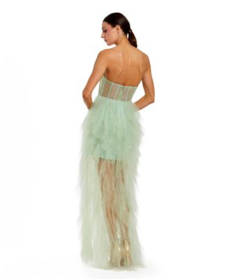 Women's Strapless Corset Gown with Spiral Ruffles