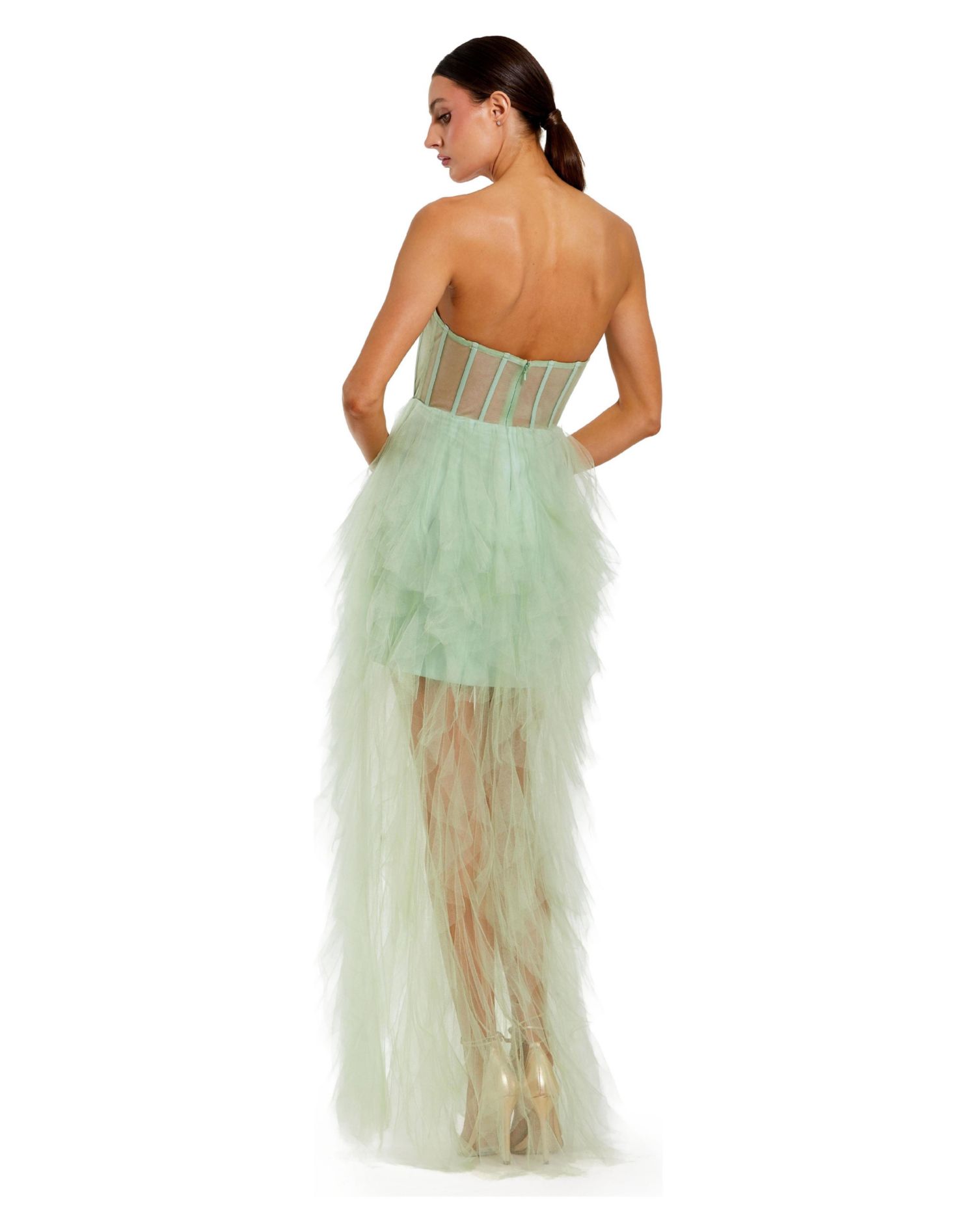 Women's Strapless Corset Gown with Spiral Ruffles