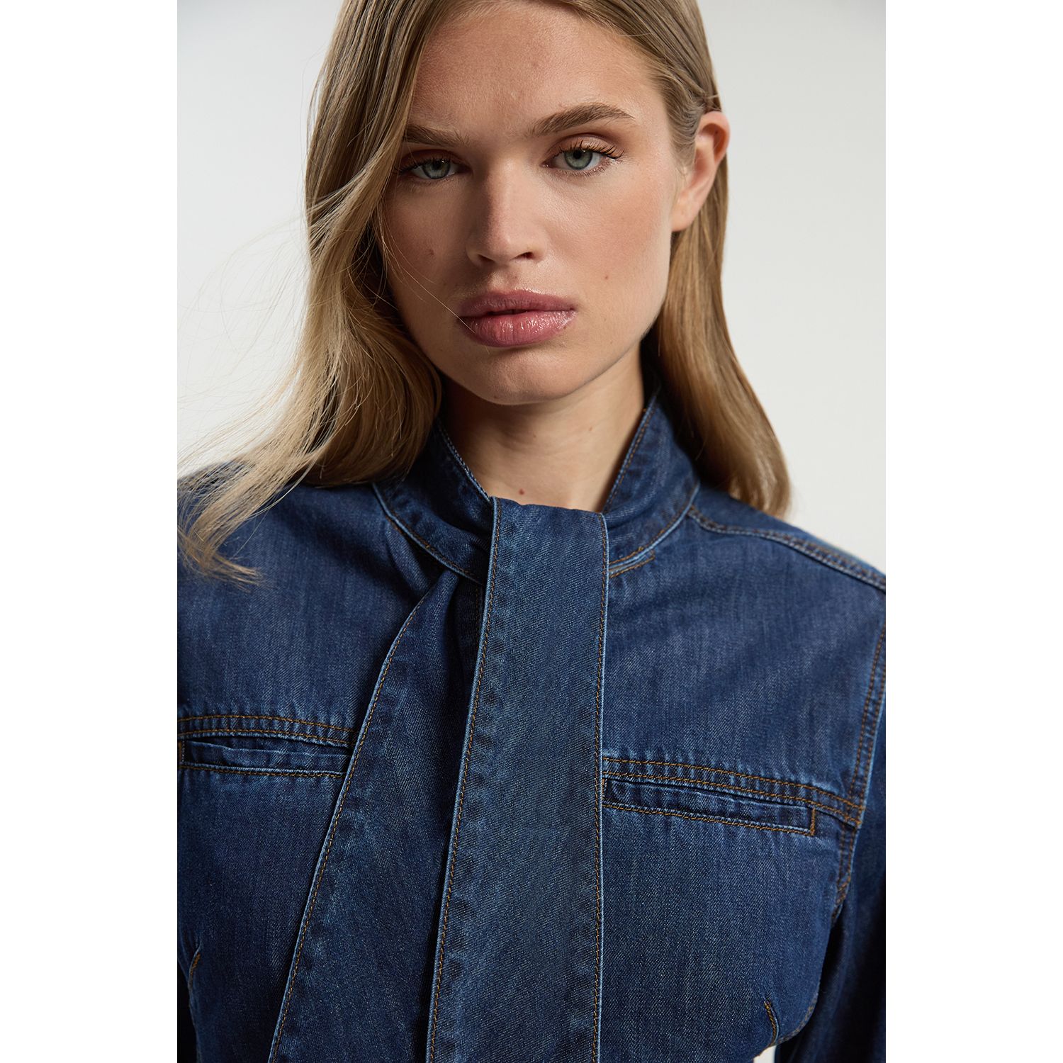 Women's Denim Pussybow Blouse