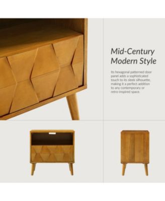Zenaida Mid-century Modern Nightstand with Charging Ports and Hidden Drawer