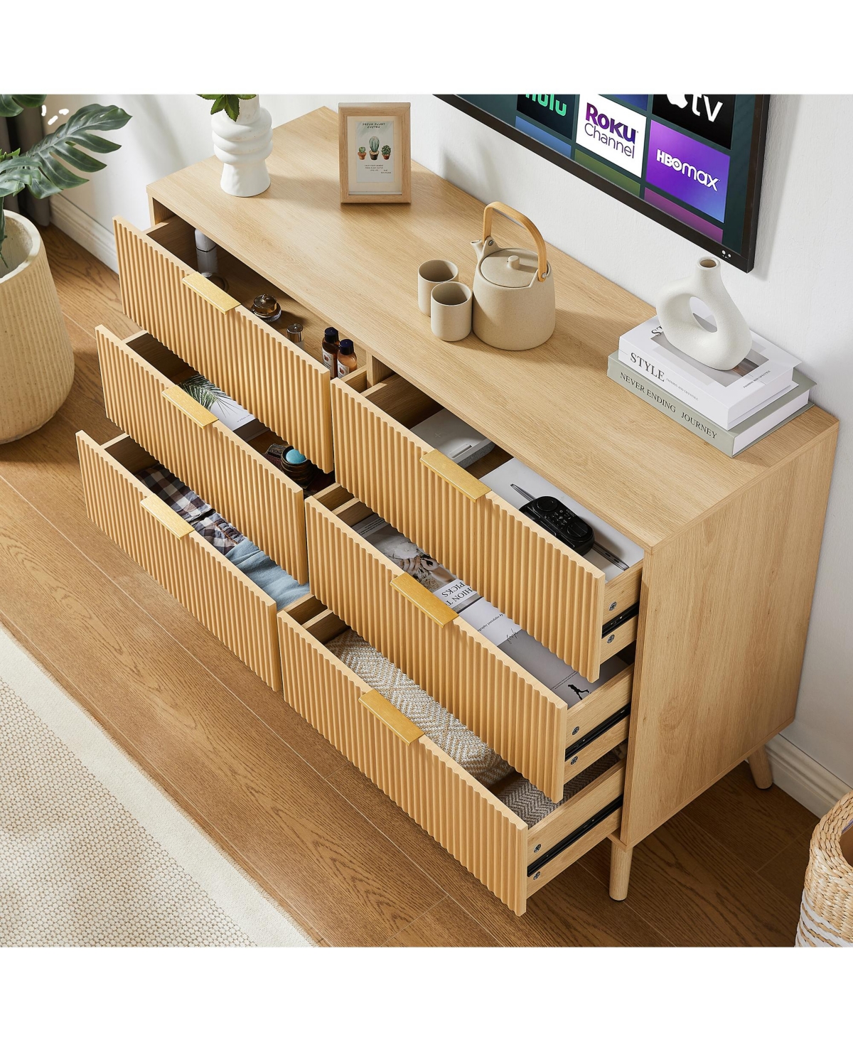 Casainc Wooden Kitchen Cabinet with 6 Double Drawers