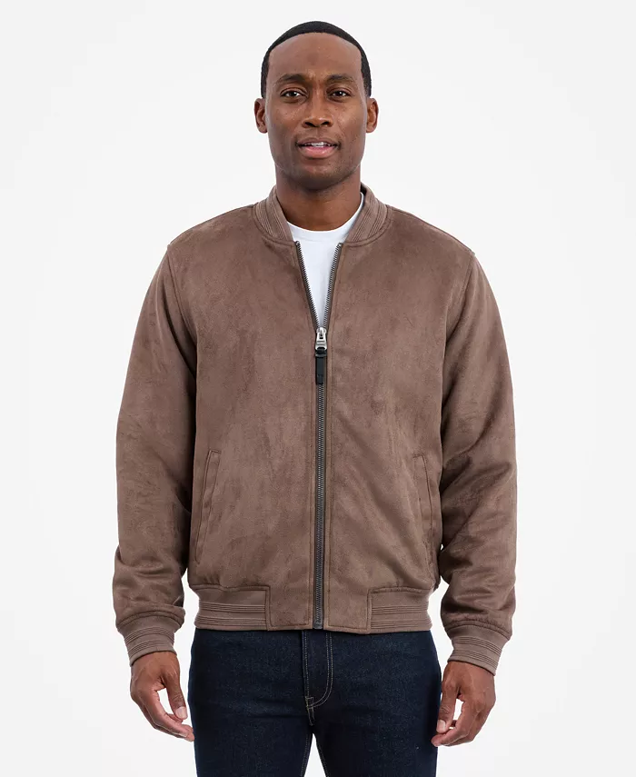 Men's Faux Suede Bomber Jacket - thumbnail 2