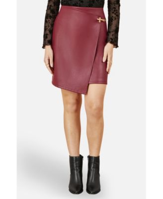 Women's Faux Leather Wrap Mini Skirt