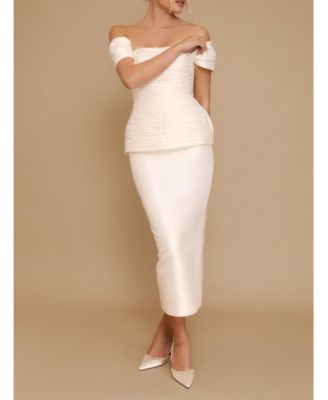 Women's Gathered Bardot Peplum Midi Dress