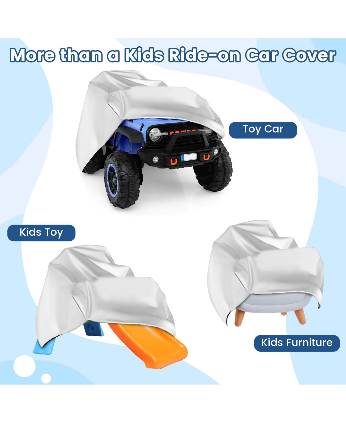 Детские игрушки SUGIFT Universal Polyester Taffeta Wind-Resistant Ride-On Toy Car Cover with Drawstring Storage Bag, цвет: Серебряный — фото 6