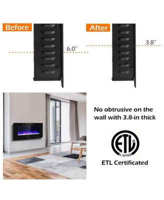 42 Inch Recessed Ultra Thin Electric Fireplace with Timer