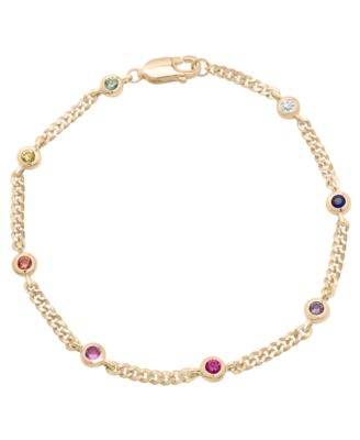 Macy's - Lab-Grown Multi-Color Sapphire Link Bracelet (4/5 ct. t.w.) in 14K Gold-Plated Over Sterling Silver