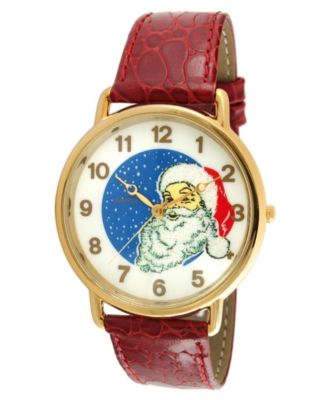 Peugeot Unisex Quartz Novelty Santa Claus Watch, Red Leather Strap ...