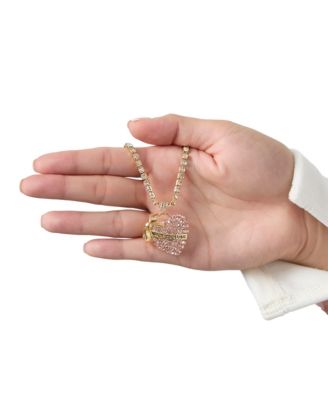 Pink Pave Heart Pendant Necklace, Gold Tone