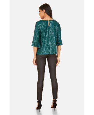 Women's Fluted Sleeve Sequin Top