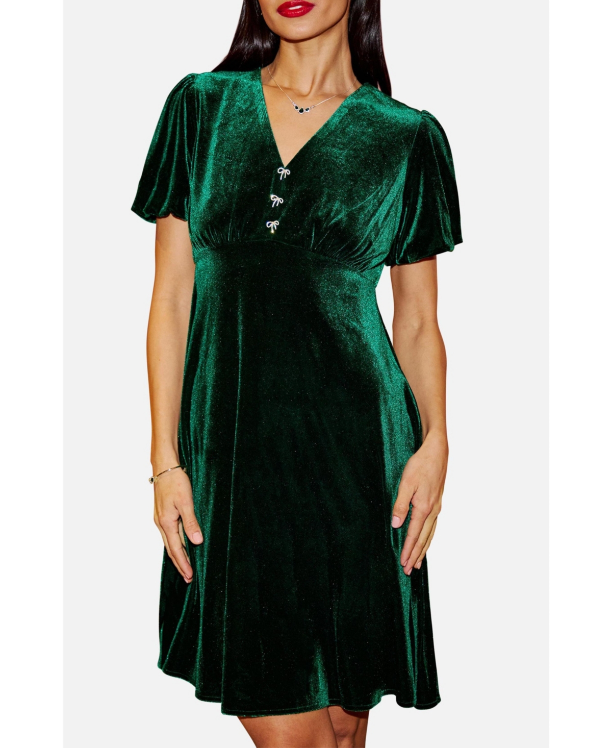 Yumi Women's Velvet Skater Dress With Diamante Detail