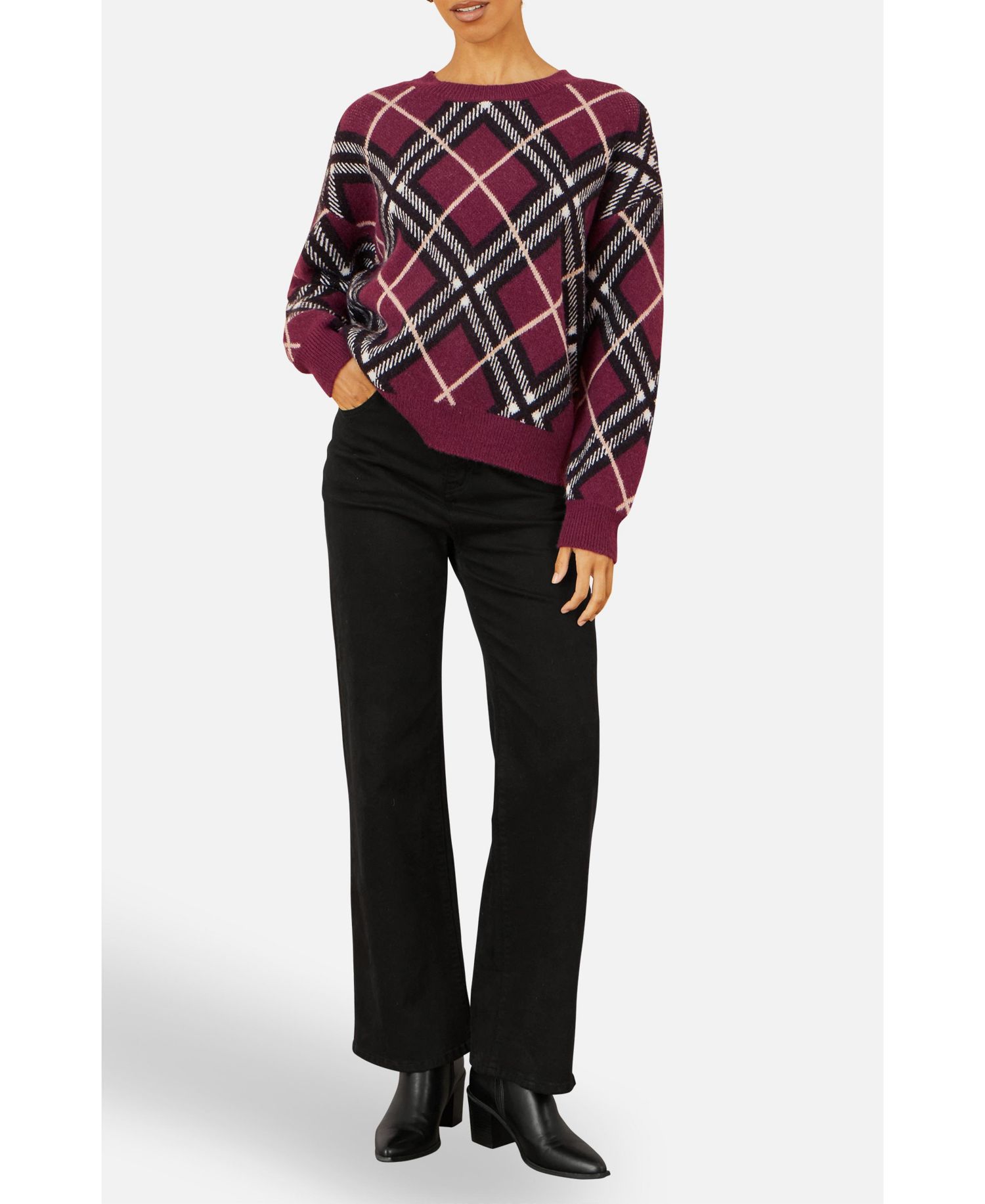 Women's Woomen's Argyle Check Relaxed Sweater
