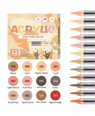 12 Colors Skin Tone Acrylic Paint Markers, Soft Brush Tip for Pumpkin Paint, Rock Painting, Wood, Glass, Paper, Coloring Book and Ceramic