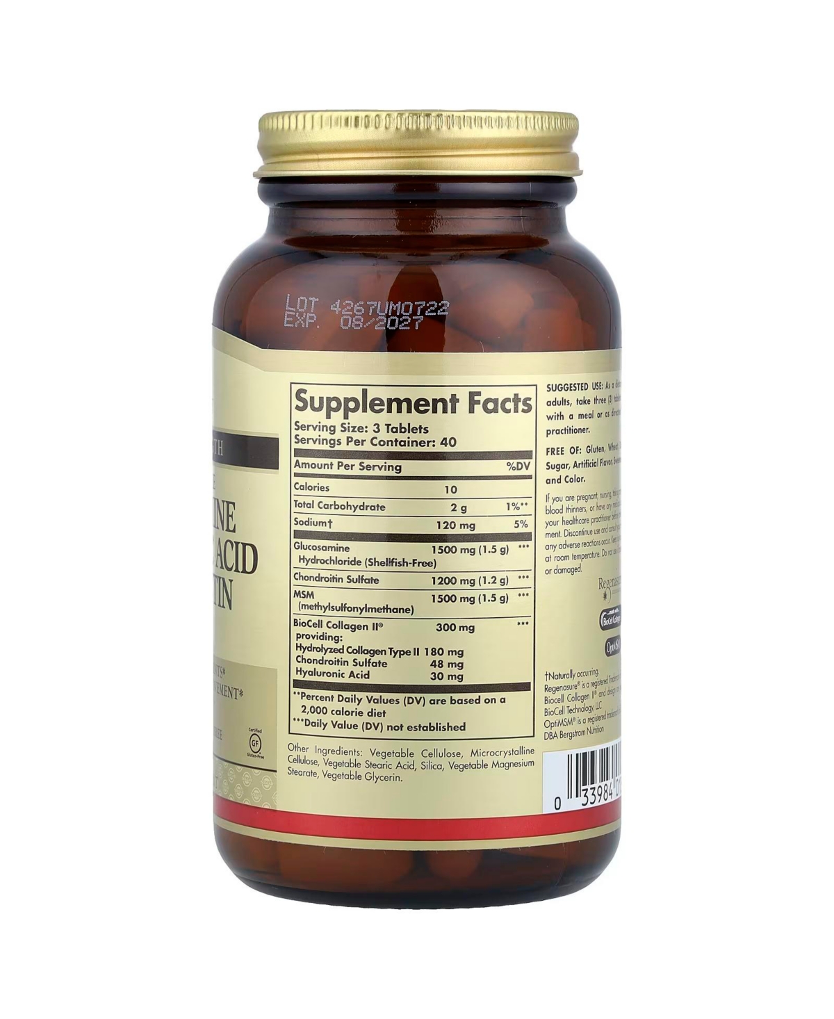 Solgar Glucosamine Hyaluronic Acid Chondroitin Msm-Shellfish-Free Tablets ,Shellfish-Free 120 Tabs