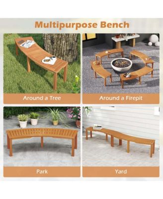 4 PCS Outdoor Curved Bench with Slatted Seat Solid Acacia Wood for Yard