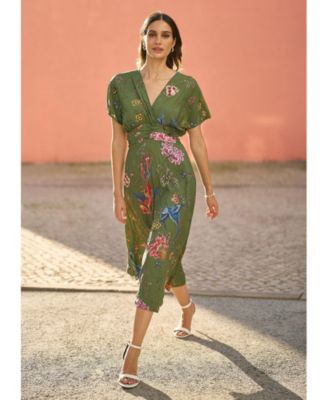 Women's Ruched Waist Kimono Sleeve Midi Dress