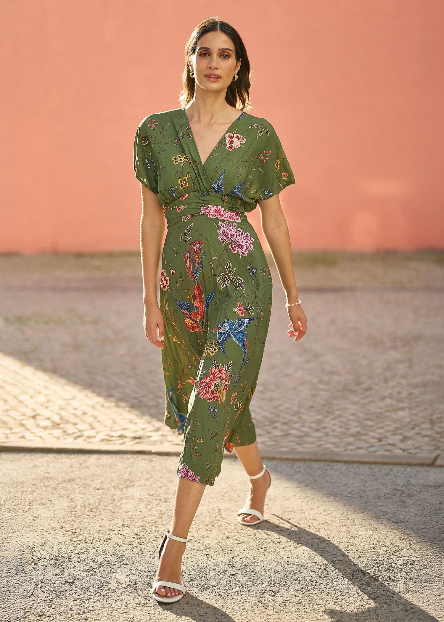 Women's Ruched Waist Kimono Sleeve Midi Dress