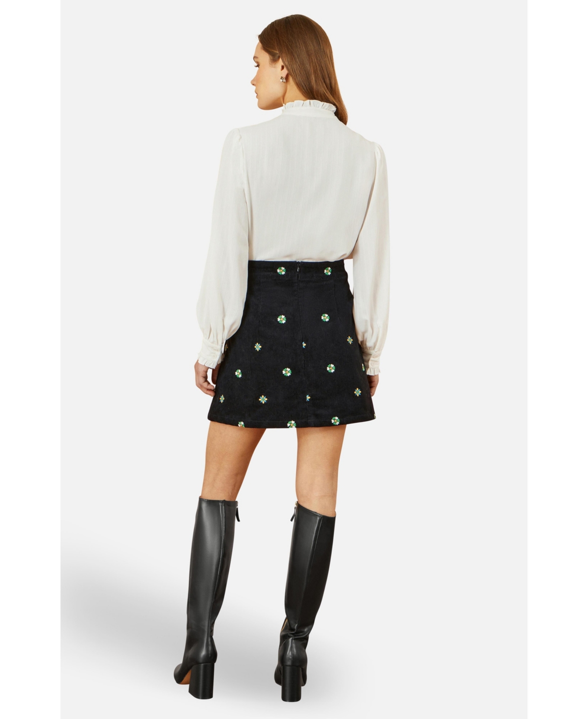 Yumi Women's Flower Embroidered Cord Mini Skirt