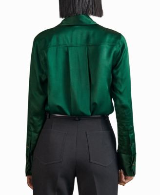 Women's Silk-Satin Concealed-Placket Shirt