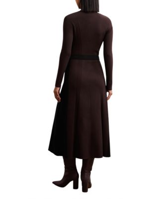 Women's Knitted Contrast-Panel Midi Dress