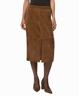 Women's Suede Straight-Fit Midi Skirt