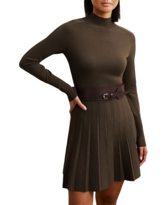 REISS - Women's Knitted Belted Skater Mini Dress
