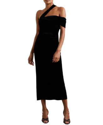 REISS - Women's Velvet One-Shoulder Midi Dress