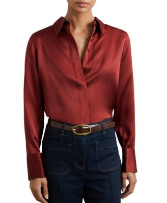 Women's Silk-Satin Concealed-Placket Shirt