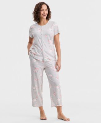 Women's 2-Pc. Cotton Printed Cropped Pajamas Set