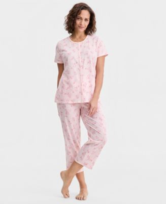 Charter Club Women's 2-Pc. Cotton Printed Cropped Pajamas Set, Created ...