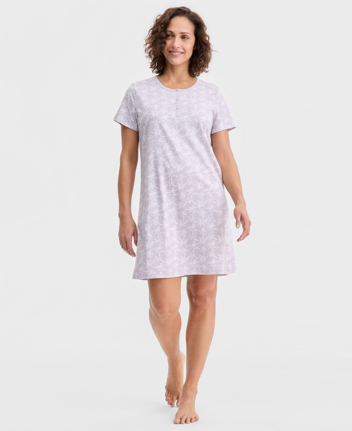 Charter Club Women's Cotton Printed Henley Sleepshirt, Created For Macy's In Purple