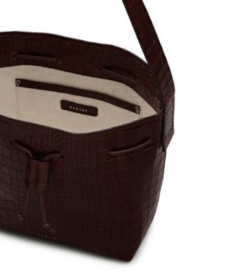 York Mews Faux Croc Small Drawstring Shoulder Bag