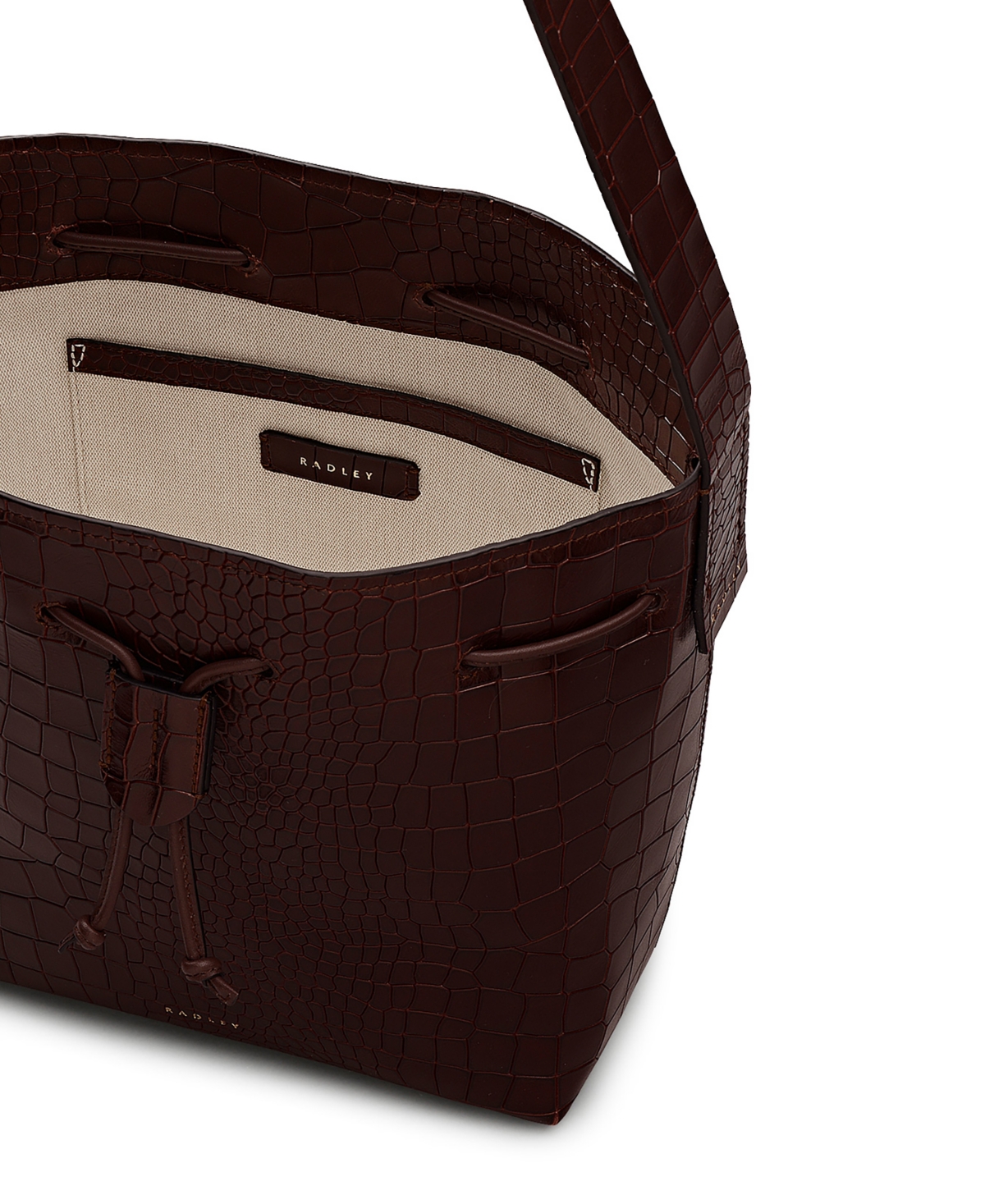 Radley London York Mews Faux Croc Small Drawstring Shoulder Bag In Burgundy